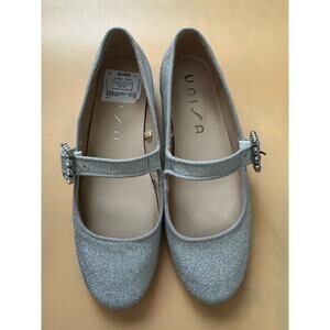 Unisa Womens Flat Shoes Silver Glitter, Strap With Rhinestone Buckle Size 6½M